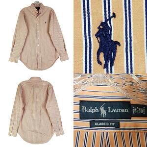 Polo Ralph Lauren Shirt Striped Oxford LS Button Down Orange Mens Size 14.5 M